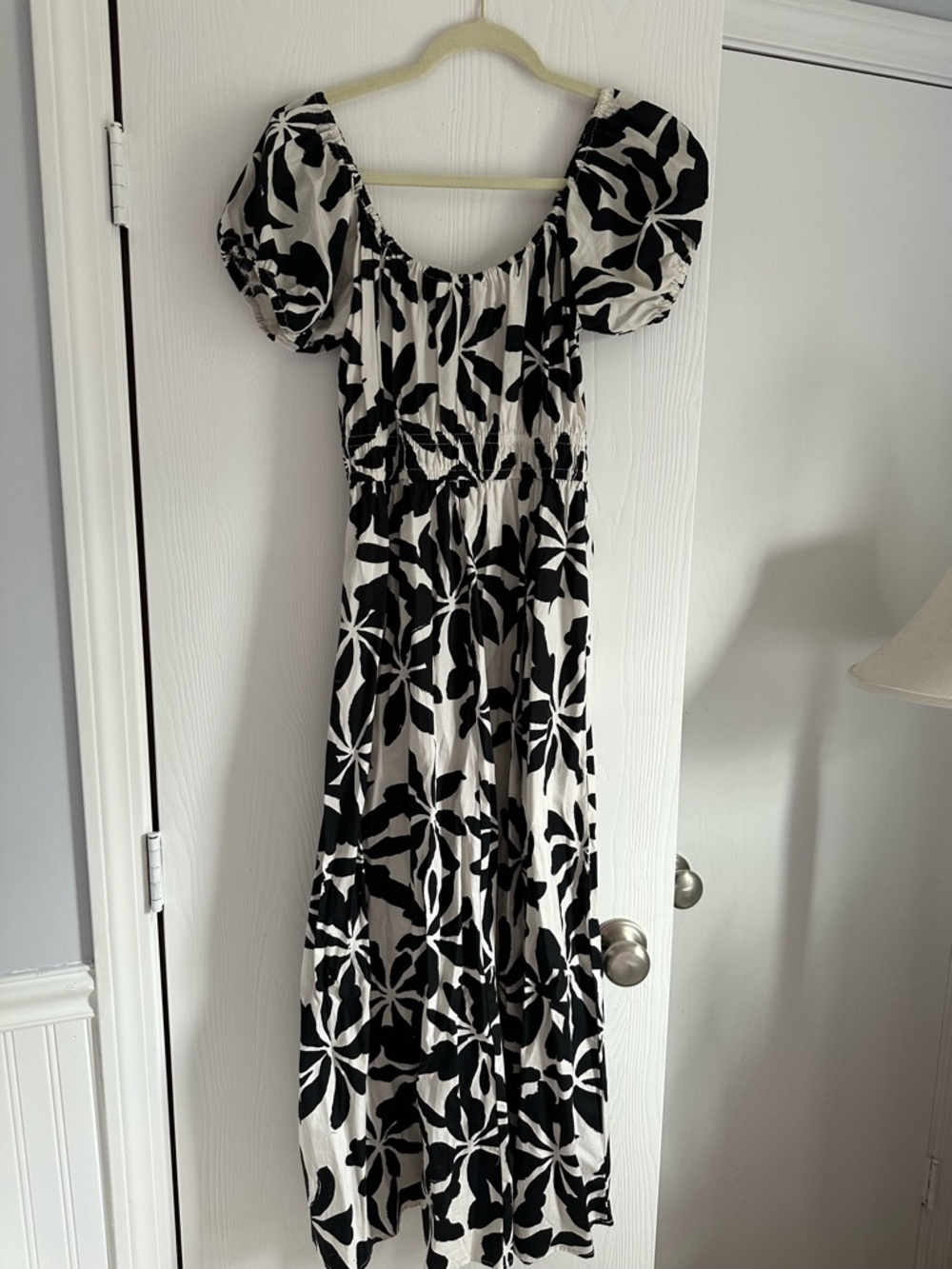 H&M Black and White Puff Sleeve Floral Maxi Dress
